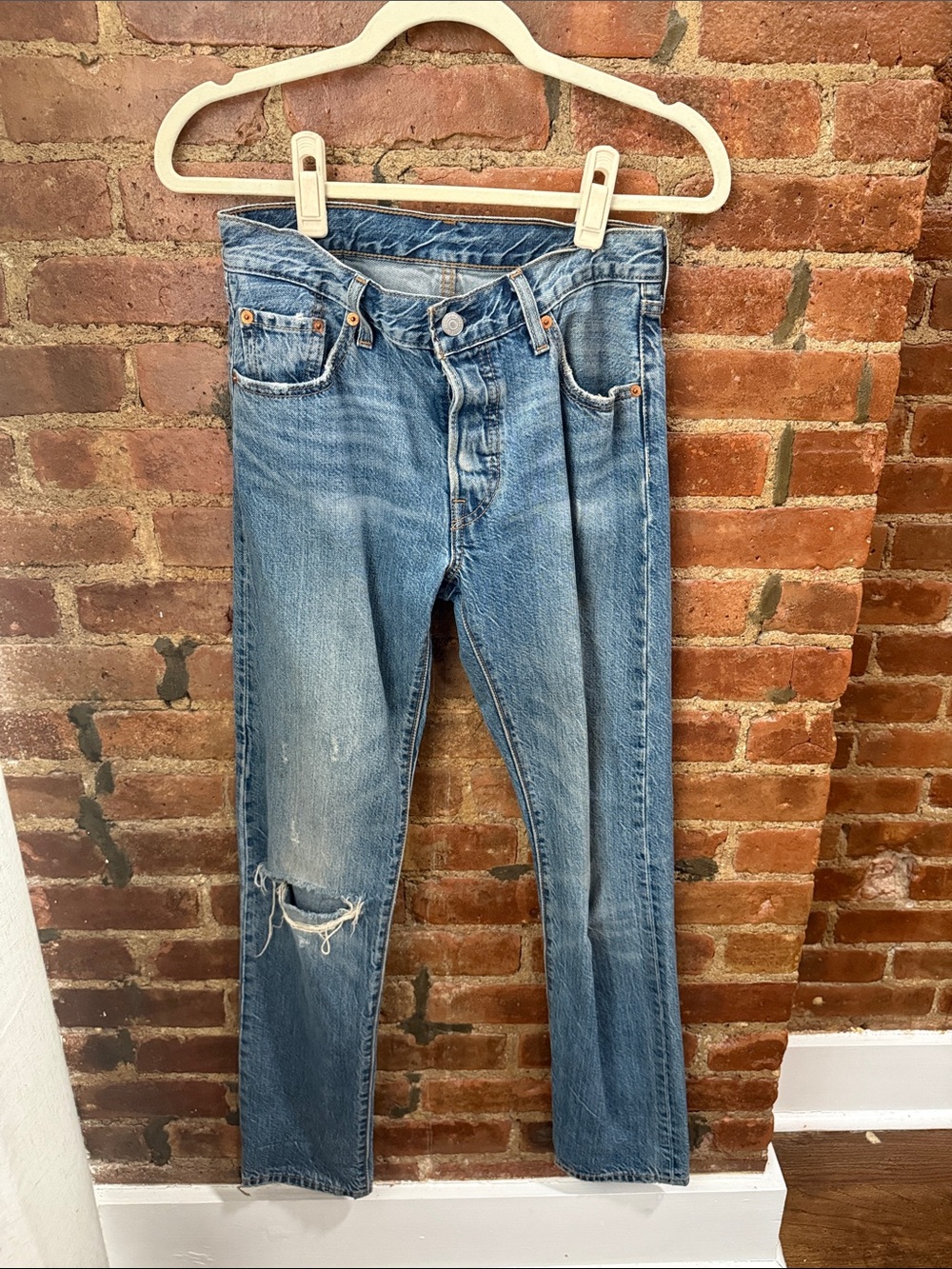 Blue Distressed Men's Straight-Leg Jeans